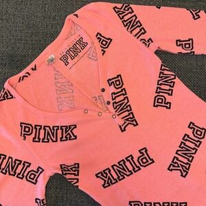 Victoria’s Secret PINK All Over Print Waffle Texture Thermal Onesie Size Small